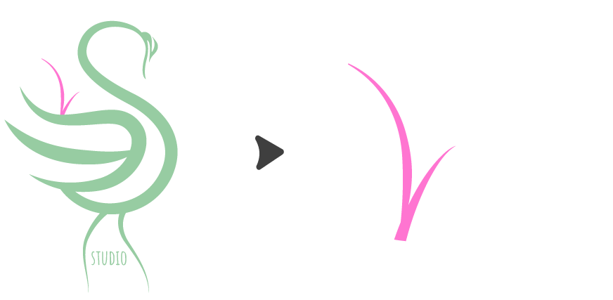 Letter R forming swan tail